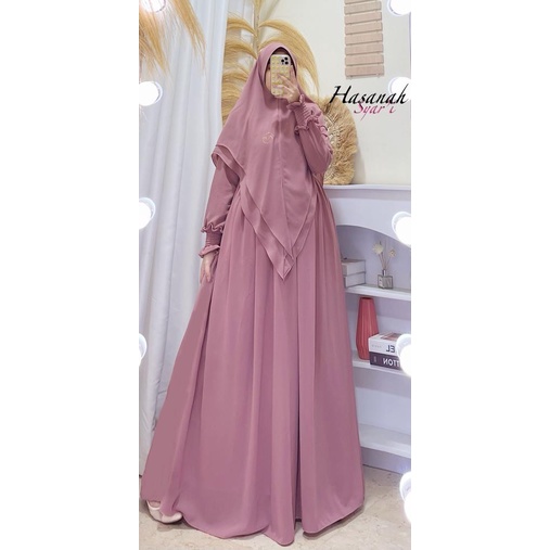 Gamis syari hasanah bahan ceruty baby doll premium full furing / busui / resleting-8