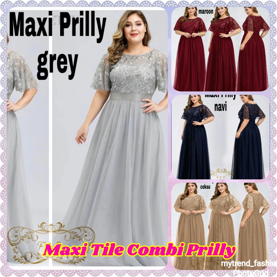 Baju Pesta Natal Wanita Terbaru 2021 2022 Maxi Jumbo Tile Comji Prilly Long Dress Party Jumbo Ld 120
