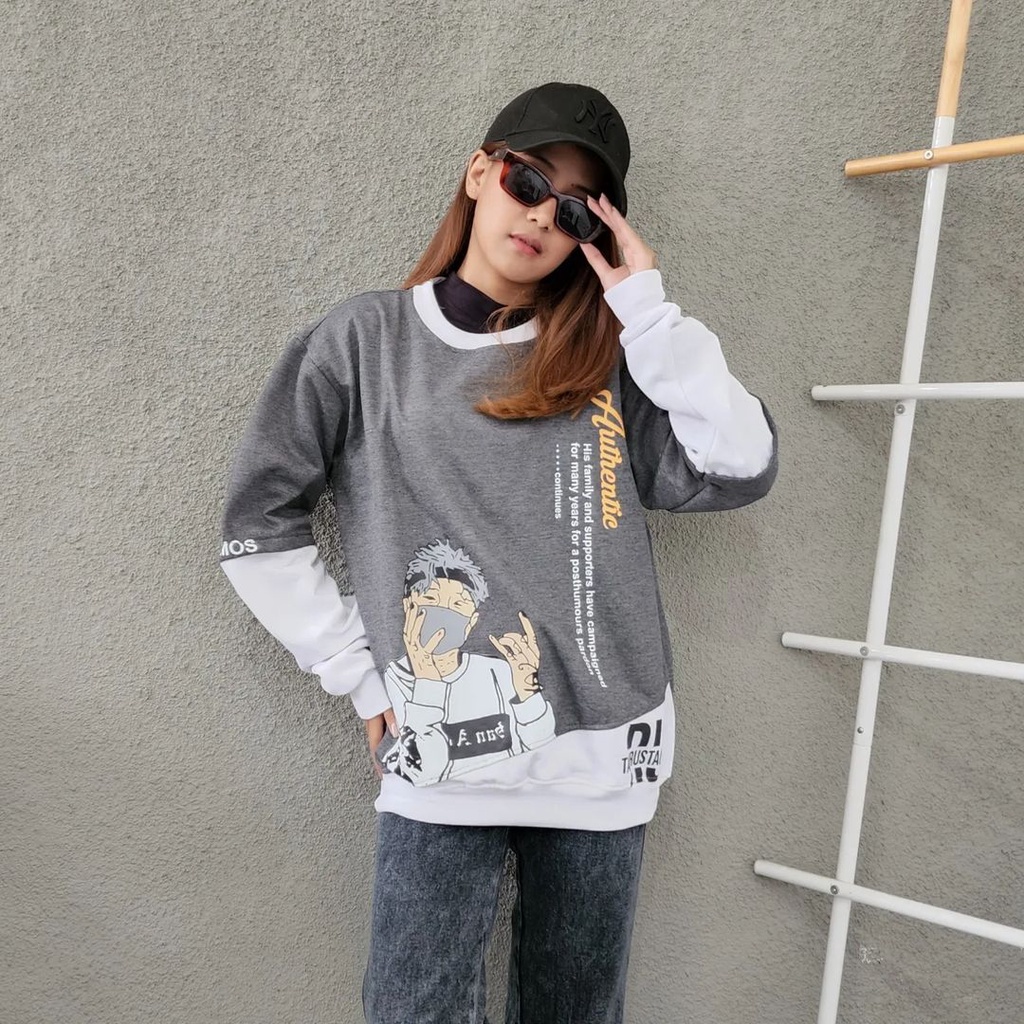AUTHENTIC Oversize Sweater Crewneck Oblong Pria Wanita - Outerwear Sweater Terbaru Fashion Terkini Korean Style