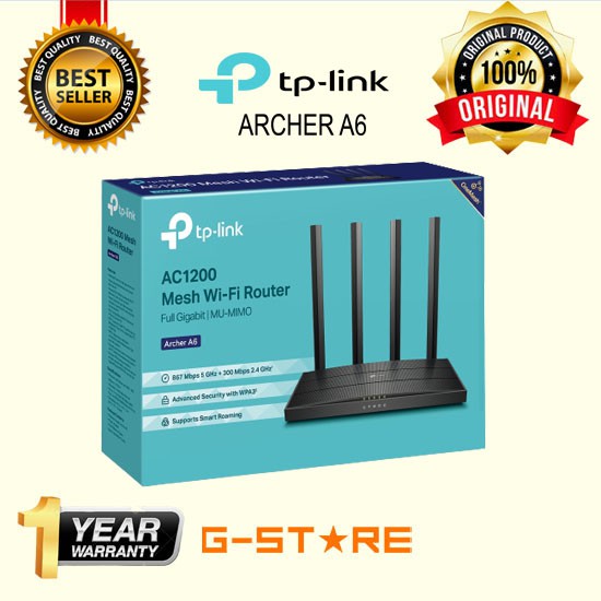 TP-LINK Archer A6 AC1200 Wireless MU-MIMO Gigabit Router A 6 AC 1200 Router Wifi Internet Murah Orig