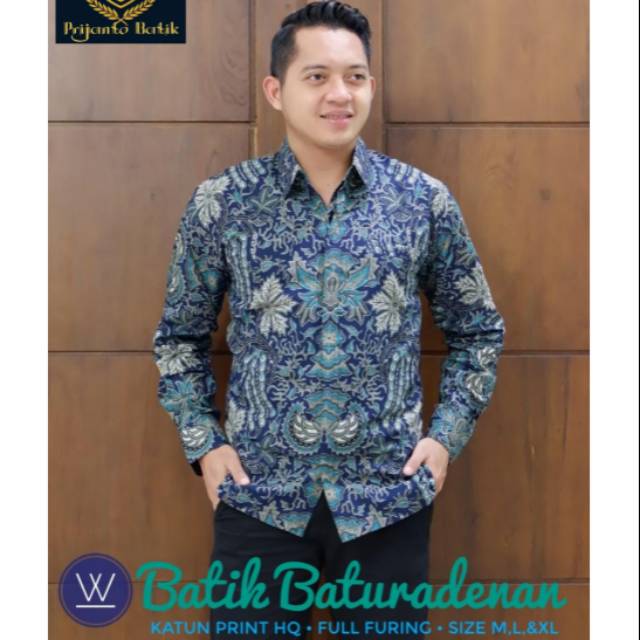 Kemeja Batik Warna Biru Batik Lengan Panjang Batik Lapis Furing Kode W01