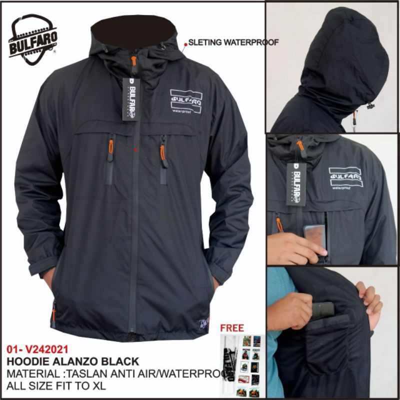 JAKET OUTDOOR WATERPROOF PRIA TASLAN JN PREMIUM JACKET HOODIE GUNUNG PARASUT ANTI AIR TRAVELING HIKING DEWASA-BLF Hitam
