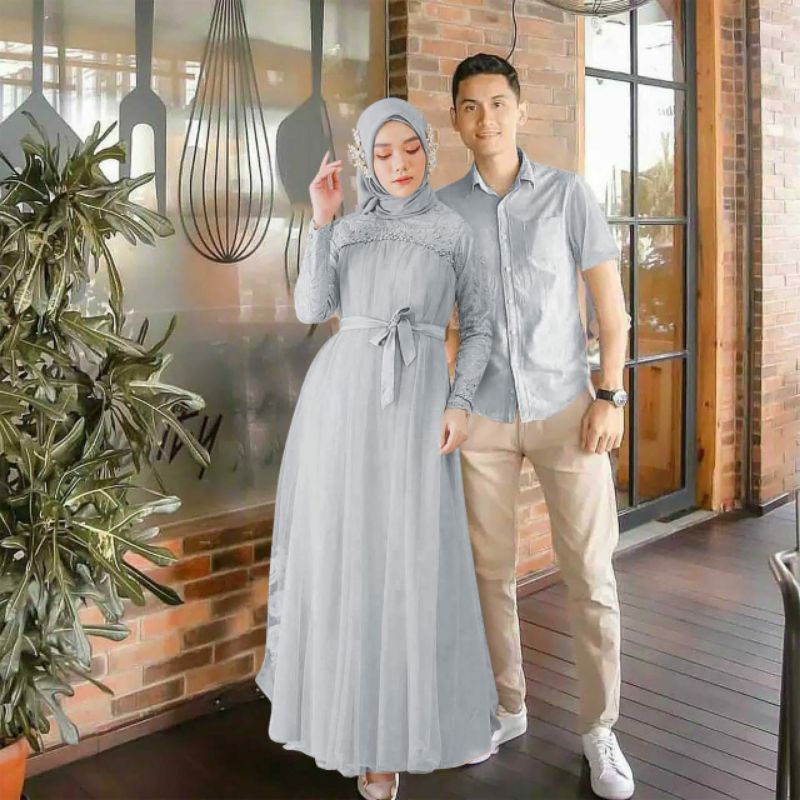[PROMO TERMURAH] Couple Baju Pasangan Kemeja Gamis Tutu Tile Outfit Muslim Pesta Kondangan Termurah 