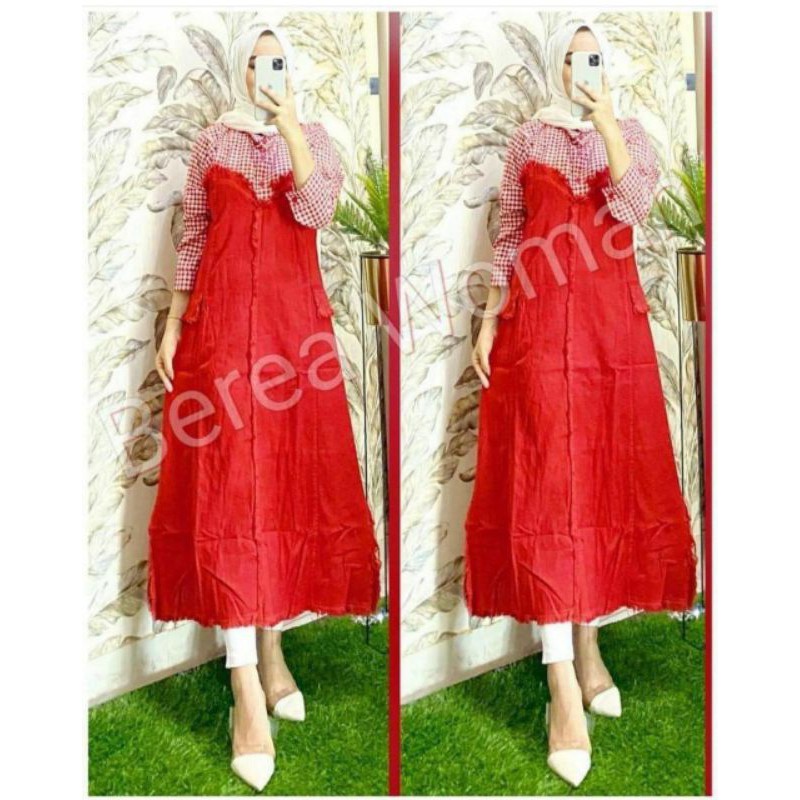 Tunik kotak jeans merah