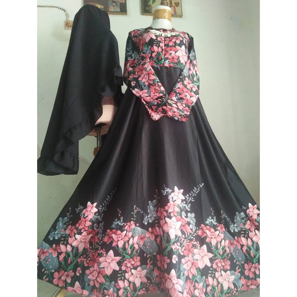 GAMIS SET KHIMAR MAXMARA EMBOSS SATIN MURAH