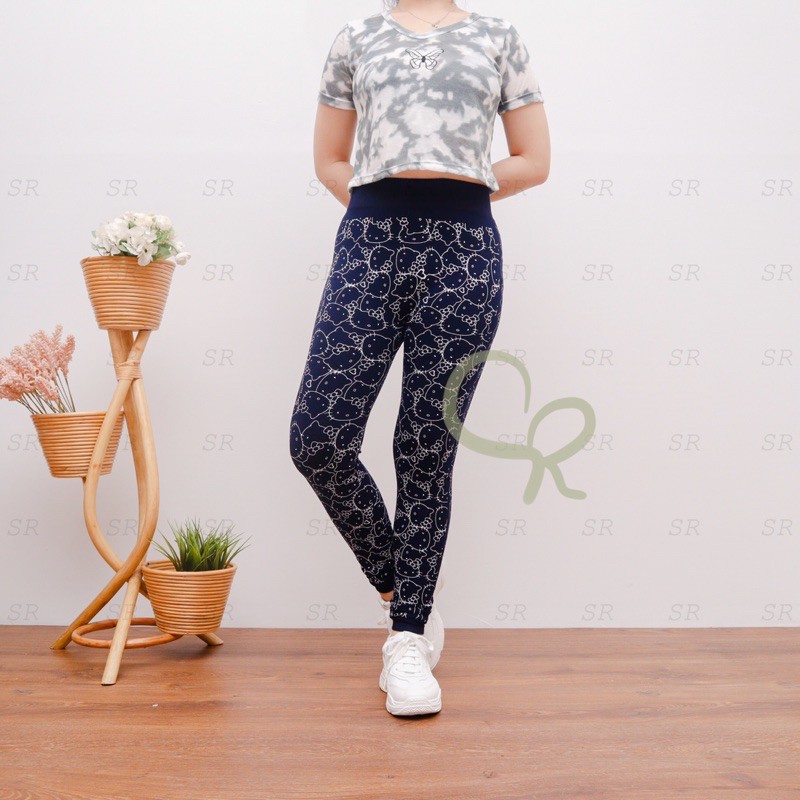 Celana Legging Import Wanita Fullprint Kitty Melar Jumbo