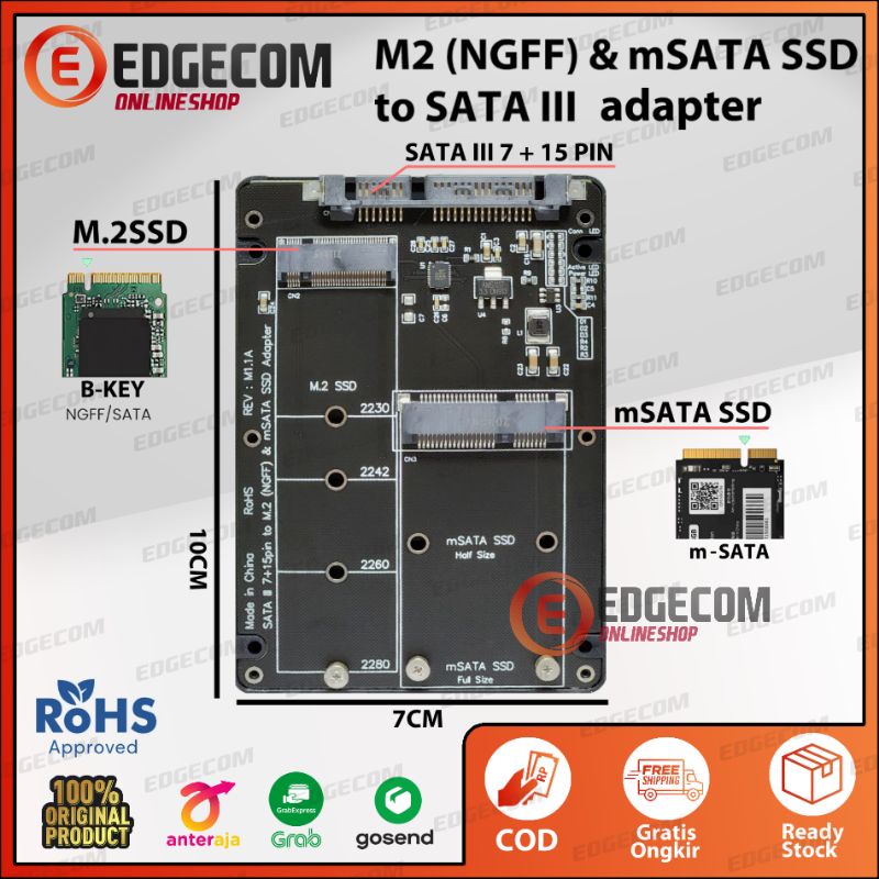 Casing External SSD M.2 NGFF + MSATA to SATA III Adapter