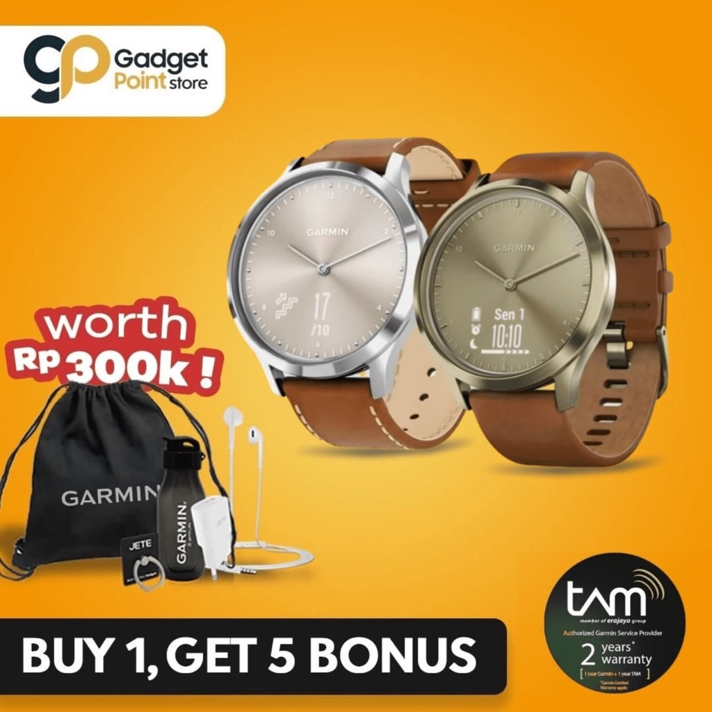 Garmin Watch Vivomove HR Premium Gold/Silver SmartWatch - Garansi Resmi 2 Tahun