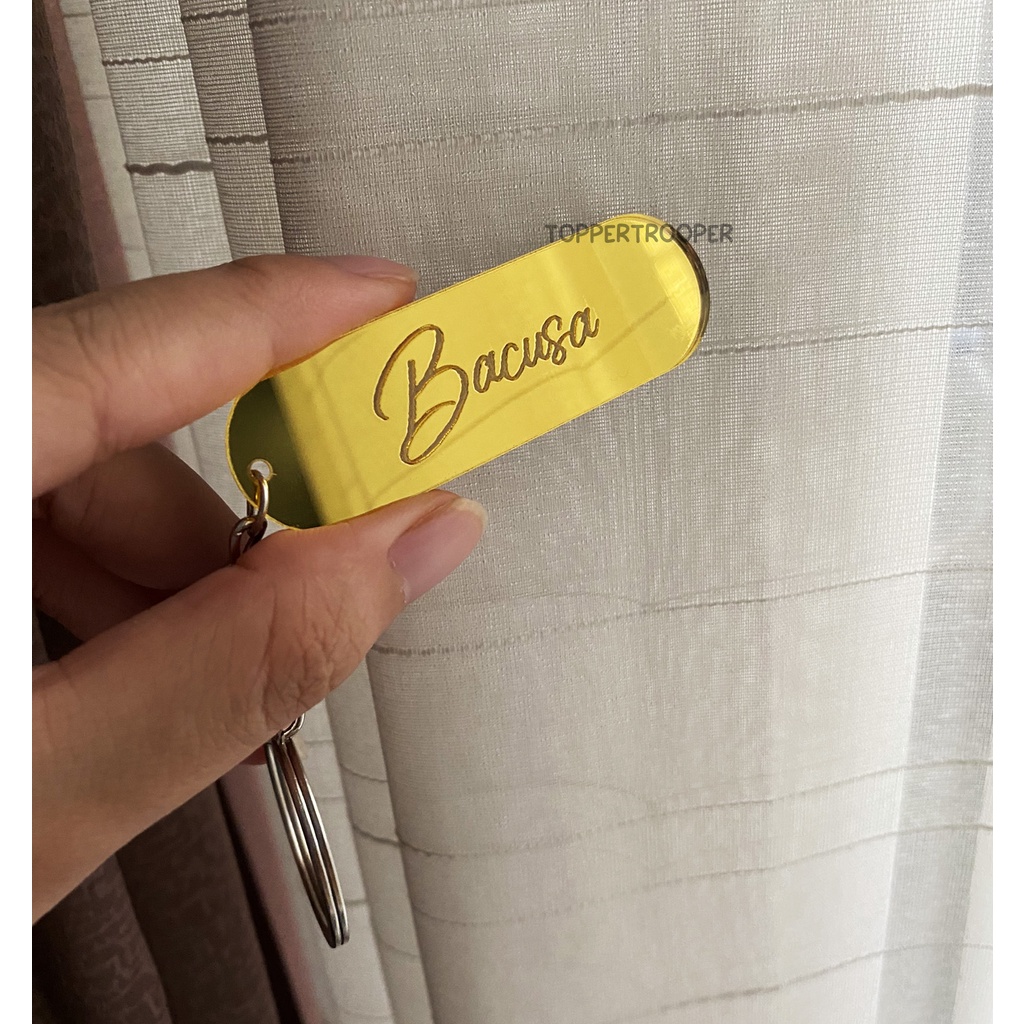 Gantungan Kunci Oval | Gantungan Kunci Akrilik Mirror | Akrilik Cermin | Custom Nama Gantungan Kunci Label | Keychain