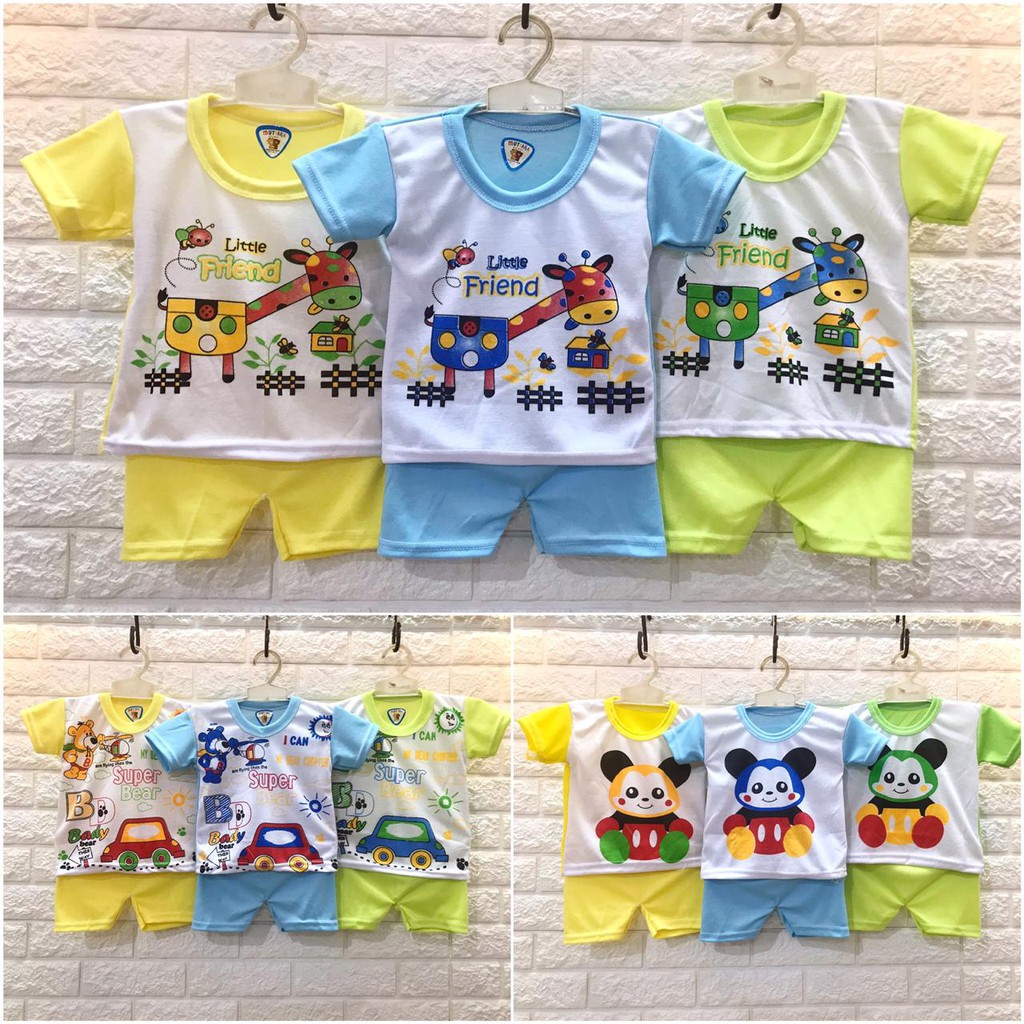 Setelan Doubleknit Newborn Bayi Anak Laki Laki Gambar Kartun Lucu