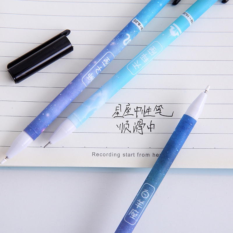 5pcs / Set Pulpen Gel 0.5mm Motif Rasi Bintang Untuk Stationery Sekolah / Kantor