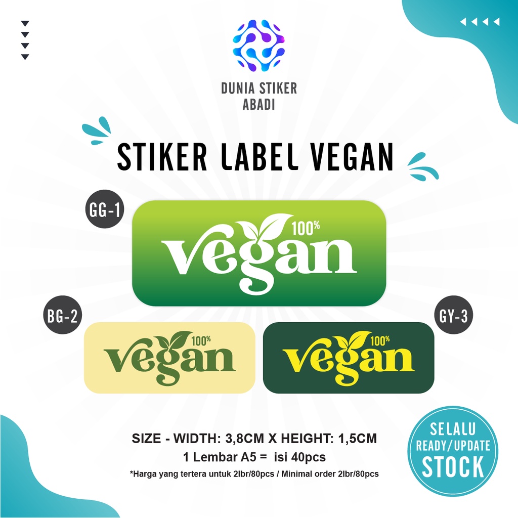 

Stiker Label Vegan Square (3,5x1,5cm) - Isi 80 lbr/pcs