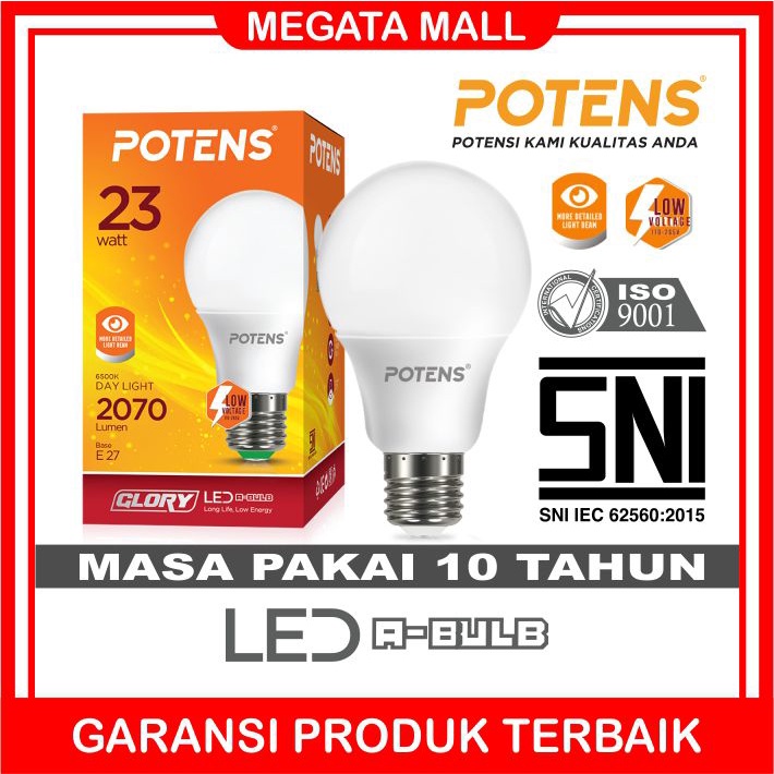 ♫ Megata ♫ A144 Potens Lampu LED A-Bulb 6500K Bohlam 16Watt - 23Watt Garansi Import