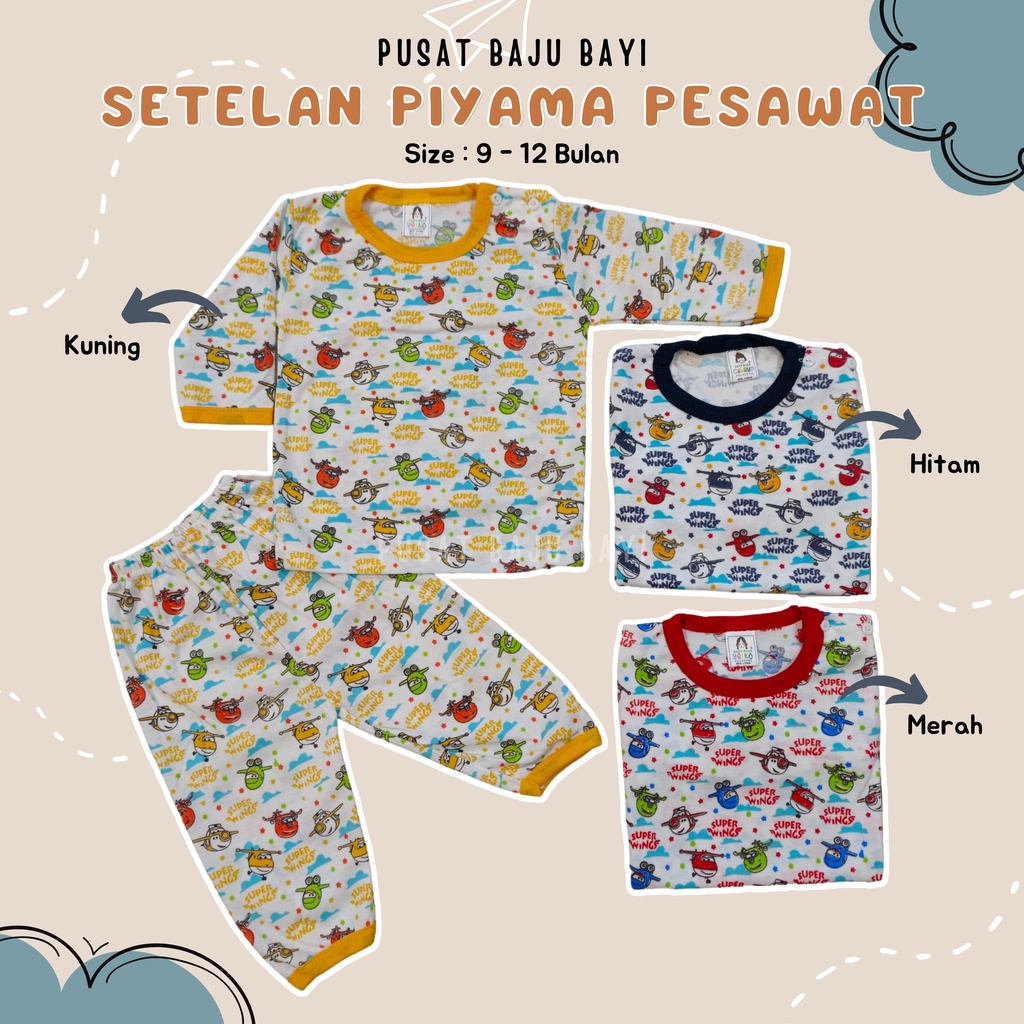 SALE 7.7 Setelan Baju Bayi Panjang 3 - 12 Bulan merk Yeiko - SUPER WINGS