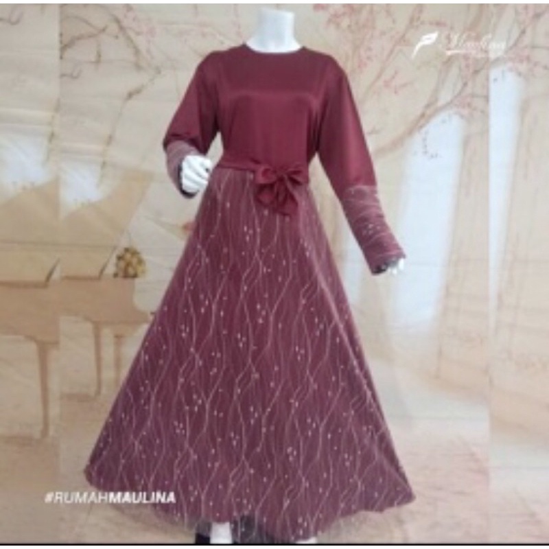 PRELOVED GAMIS PESTA DRESS PESTA TILE MAROON SYARI JUMBO