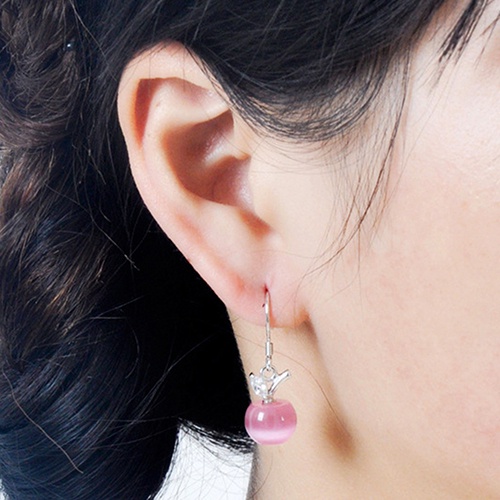 Hu Hu Hu Hu Hu Alat Bantu Pasang Kacamata♡ Anting Kait Gantung Sterling Silver 925 Desain Apel Hias Opal Zircon Untuk Wanita