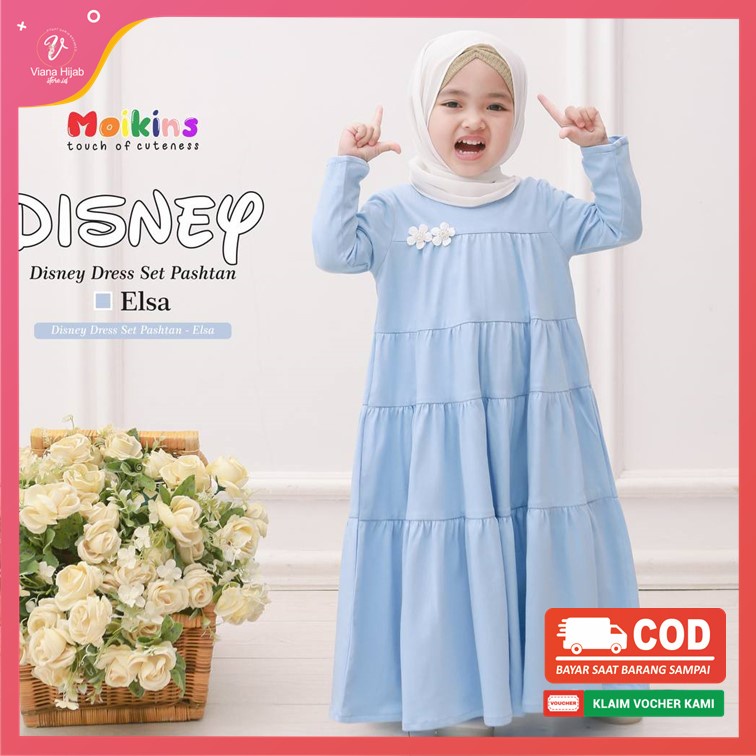 Gamis Set Anak Perempuan Disney Elsa Dress Kids Wanita by Moikins Kids Bahan Katun Combed 30's X Bab