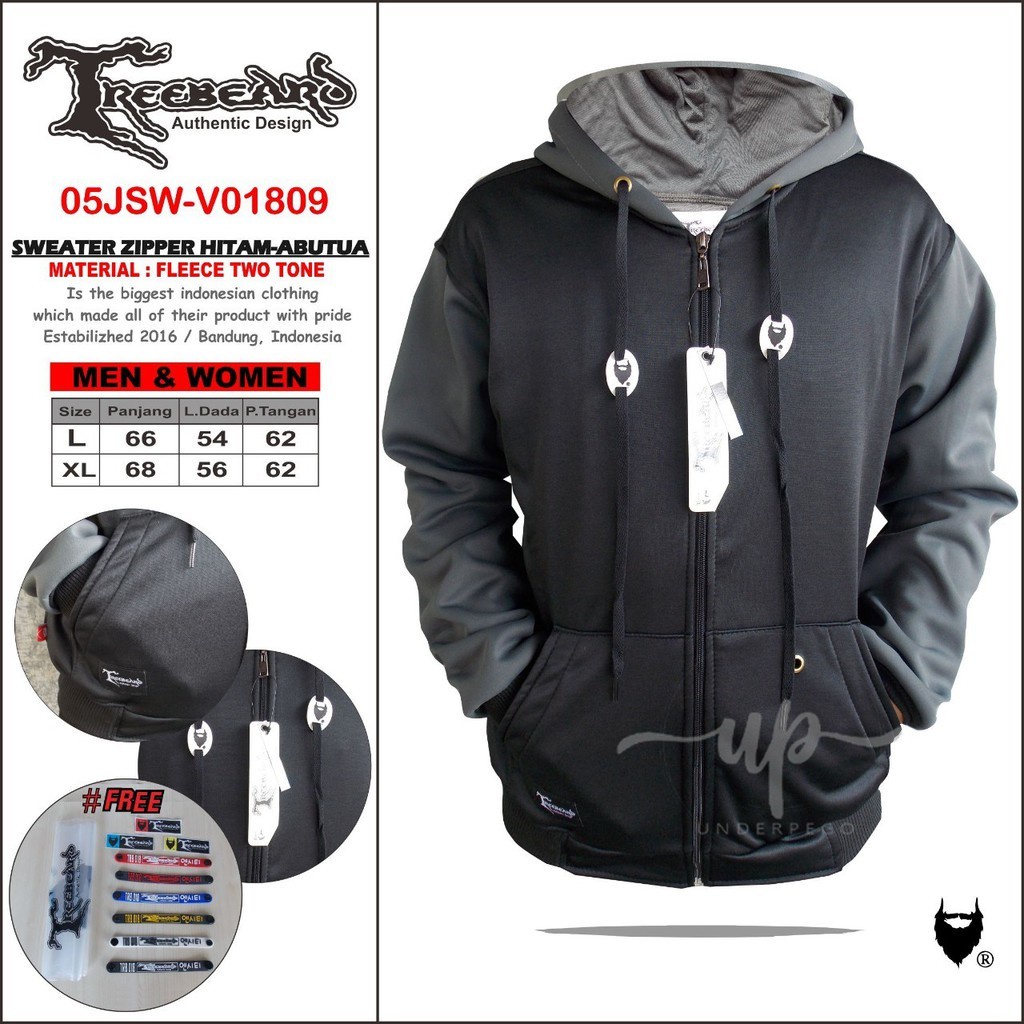 UNDERPEGO TREEBEARD  Jaket Pria Hoodie Zipper Premium TREEBEARD Bonus Stiker