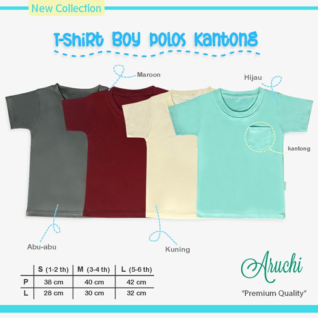 TSHIRT POCKET TEE SABLON / POLOS ARUCHI BOY &amp; GIRL  SNI  1-6 Tahun KAOS ANAK MURAH