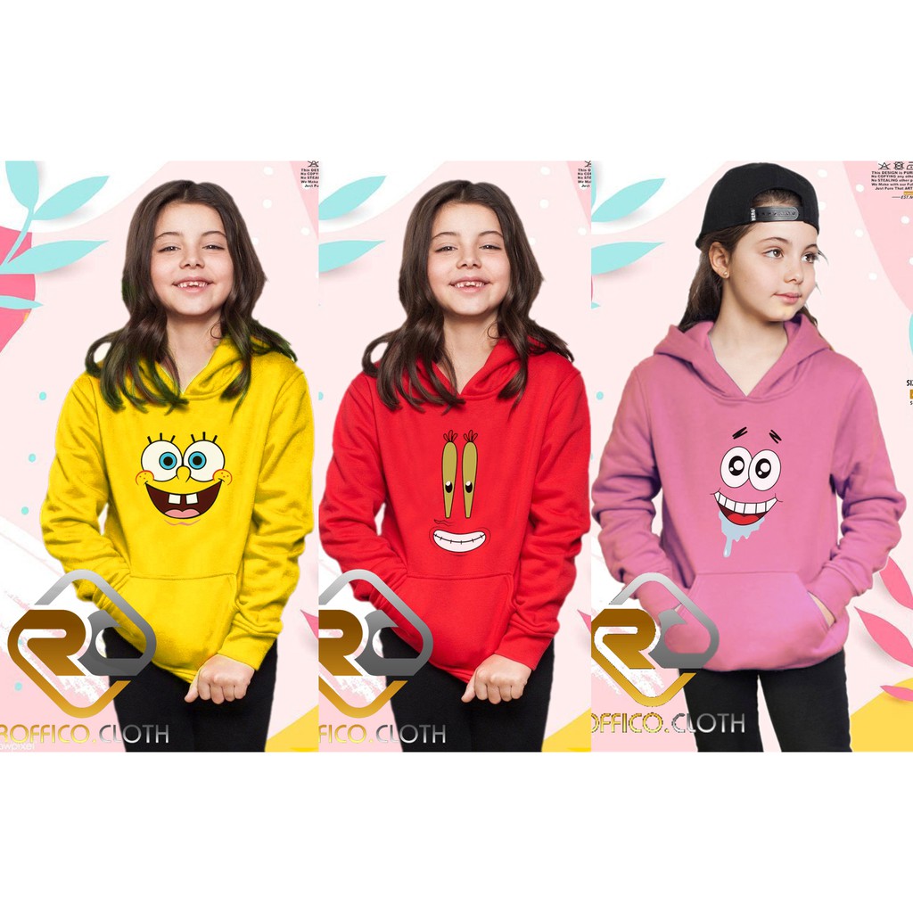 Jaket Sweater Hoodie Anak Spongebob Squarepants TUAN KRAB patrick squidward plankton gary - ROFFICO