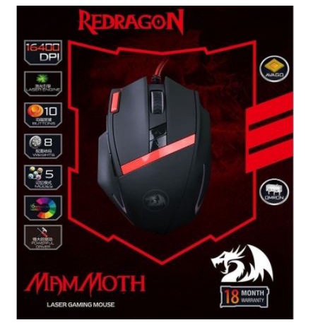 Mouse gaming redragon wired usb 2.0 laser 16400dpi 1Khz 30g 12000fps macro Backlight with tunning weight mammoth m-801 m801