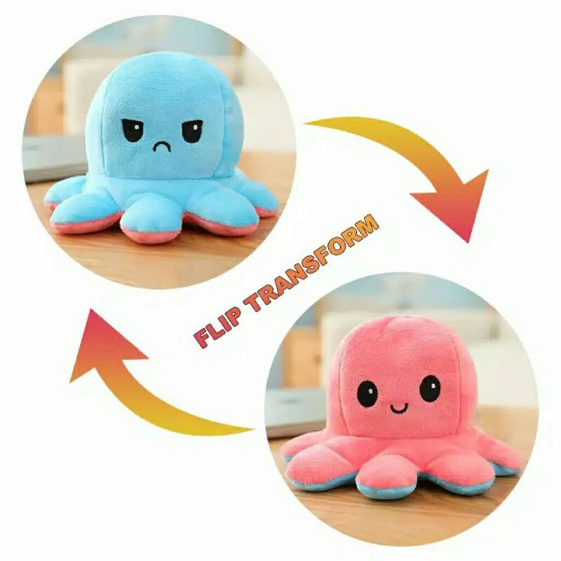 Soft plush Cute Toys Reversible Bipolar Oktopus Doll Toy Plush Mood Switcher ukuran 23 cm