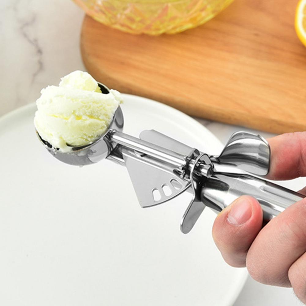 【 ELEGANT 】 Sendok Es Krim304 Stainless Steel Dengan Trigger Cookie Buah Kue Adonan Gadget Dapur