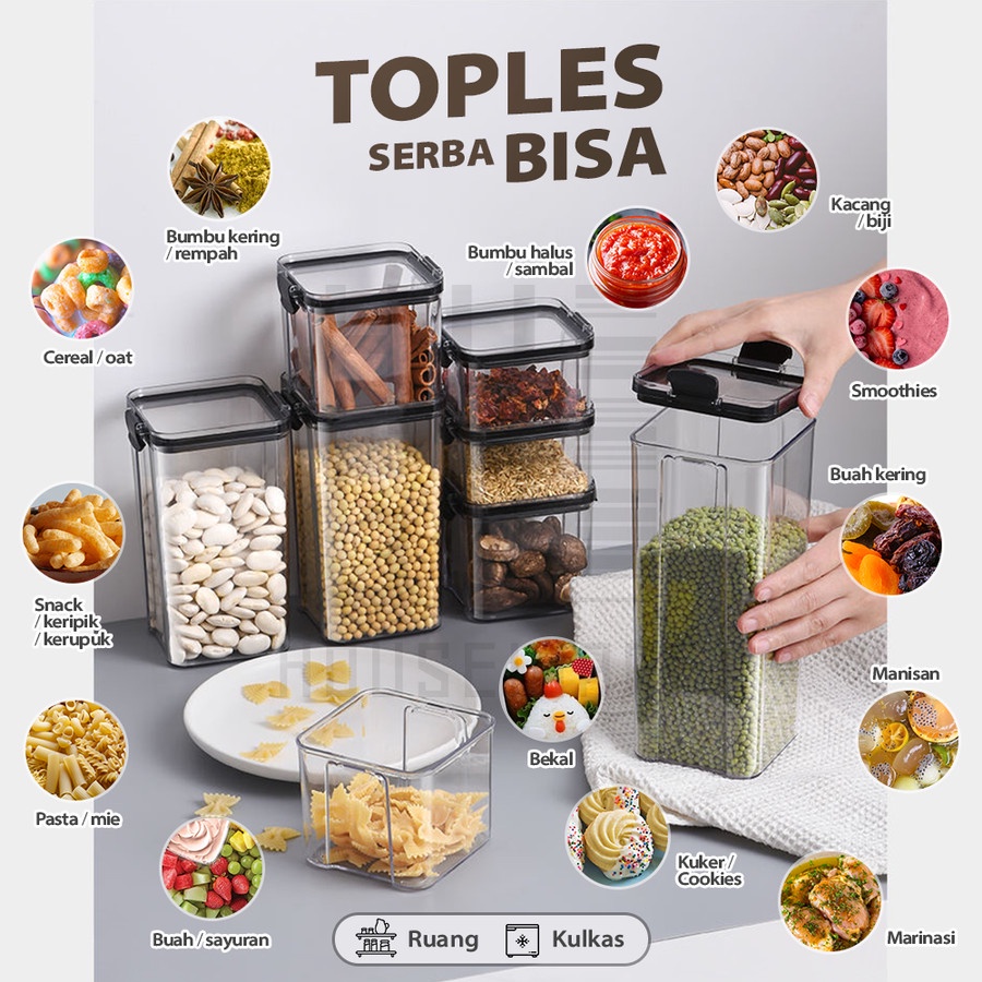 TOPLES PLASTIK KOTAK TOPLES KEDAP UDARA TOPLES Bening Tempat Penyimpanan Makanan Kue Kering Buah Sayur Kacang Snack Biji Bijian KT-601