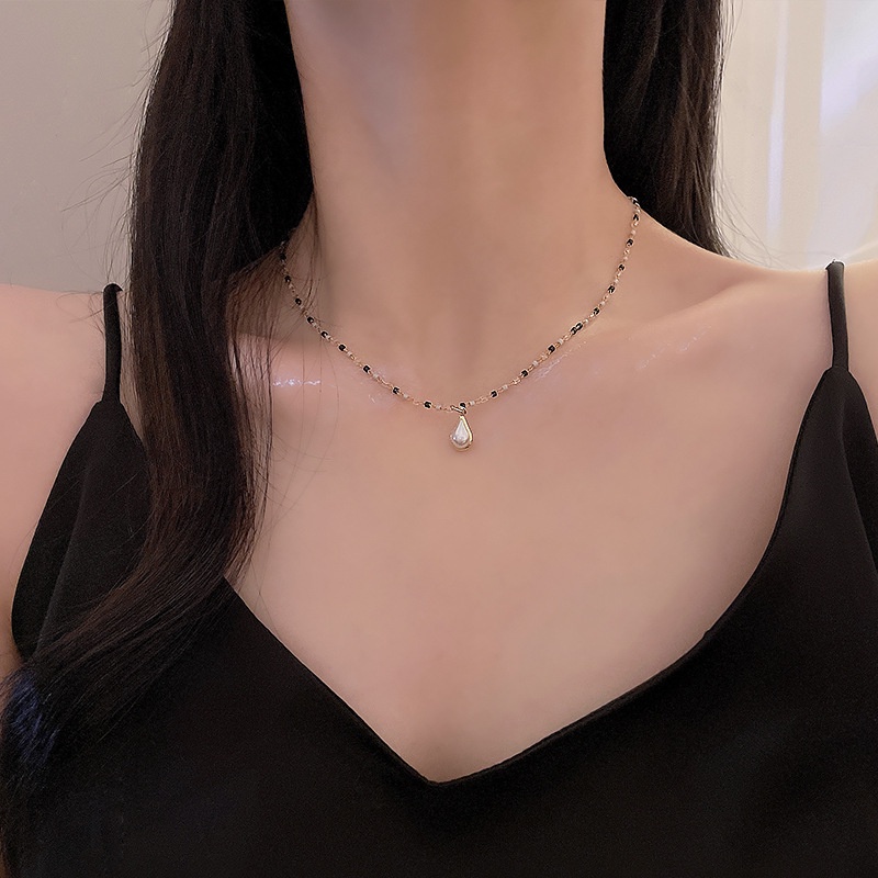 Kalung Choker Kristal Mutiara Warna Hitam Dan Putih Untuk Wanita