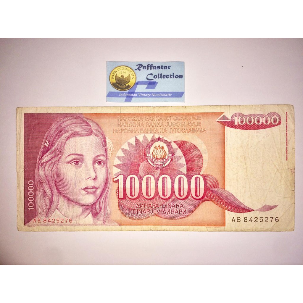 uang asing lama 100.000 yugoslavia 1989
