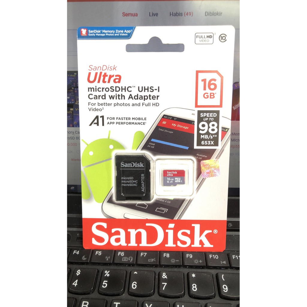 SanDisk 16GB MicroSDHC Card CLASS 10 up to 98mb/s UHS-I Card Adapter