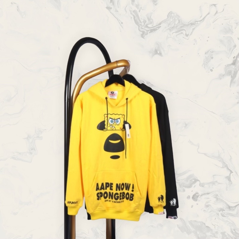 SWEATER HOODIE JAKET AAPE X SPONGEBOB TERBARU FULL LABEL DAN TAG BAHAN TEBAL PREMIUM