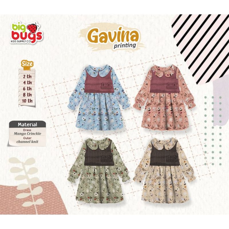 Afsheenastore Setelan Anak Perempuan Crinkle Gavina Printing Dress Outer