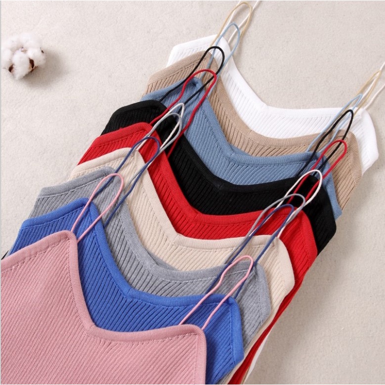 T968 • Korea Knit Tank Top • Kamisol Rajut • Tanktop Polos Tali Spaghetti • Fashion Wanita-4