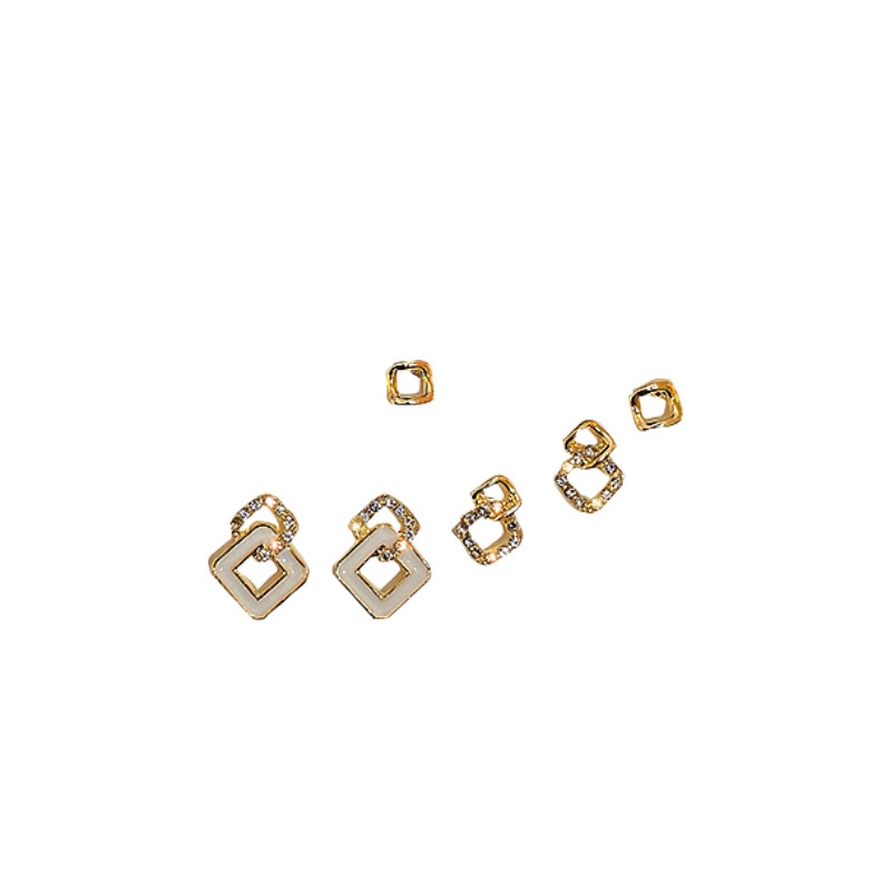 6 Pcs / Set Anting Mosaik Digital Bentuk Persegi Geometris Gaya Korea