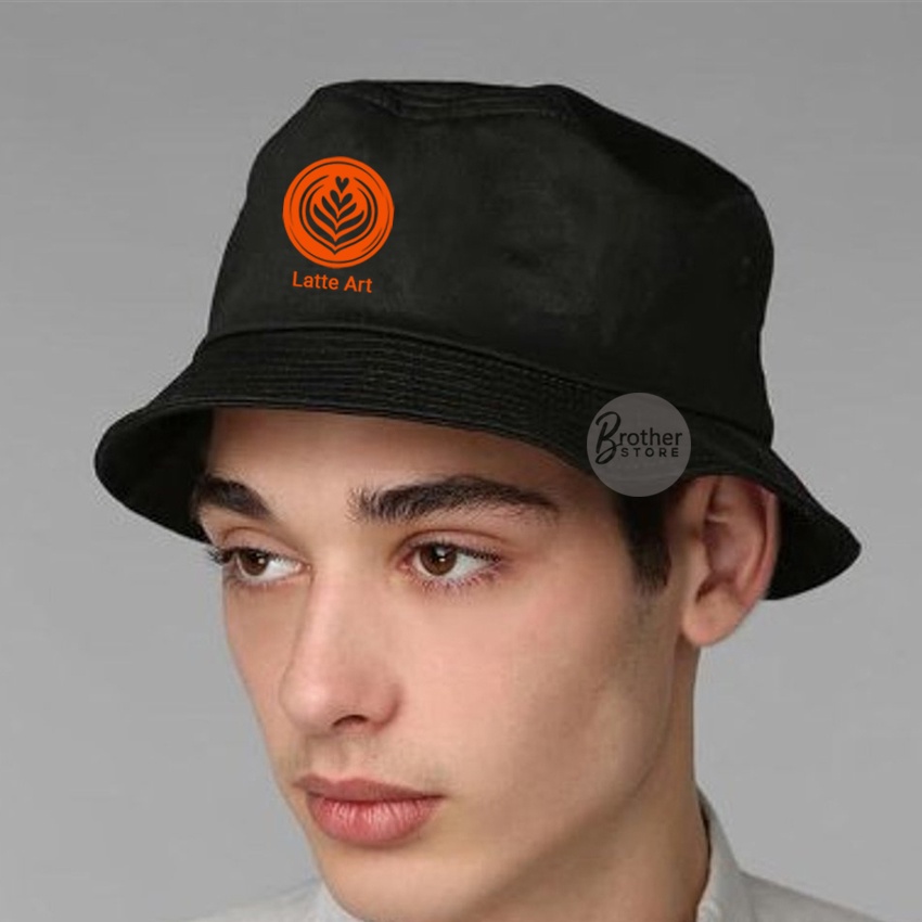 Topi bucket Coffee Owner Barista Coffe Latte Art Kopi Hitam text orange