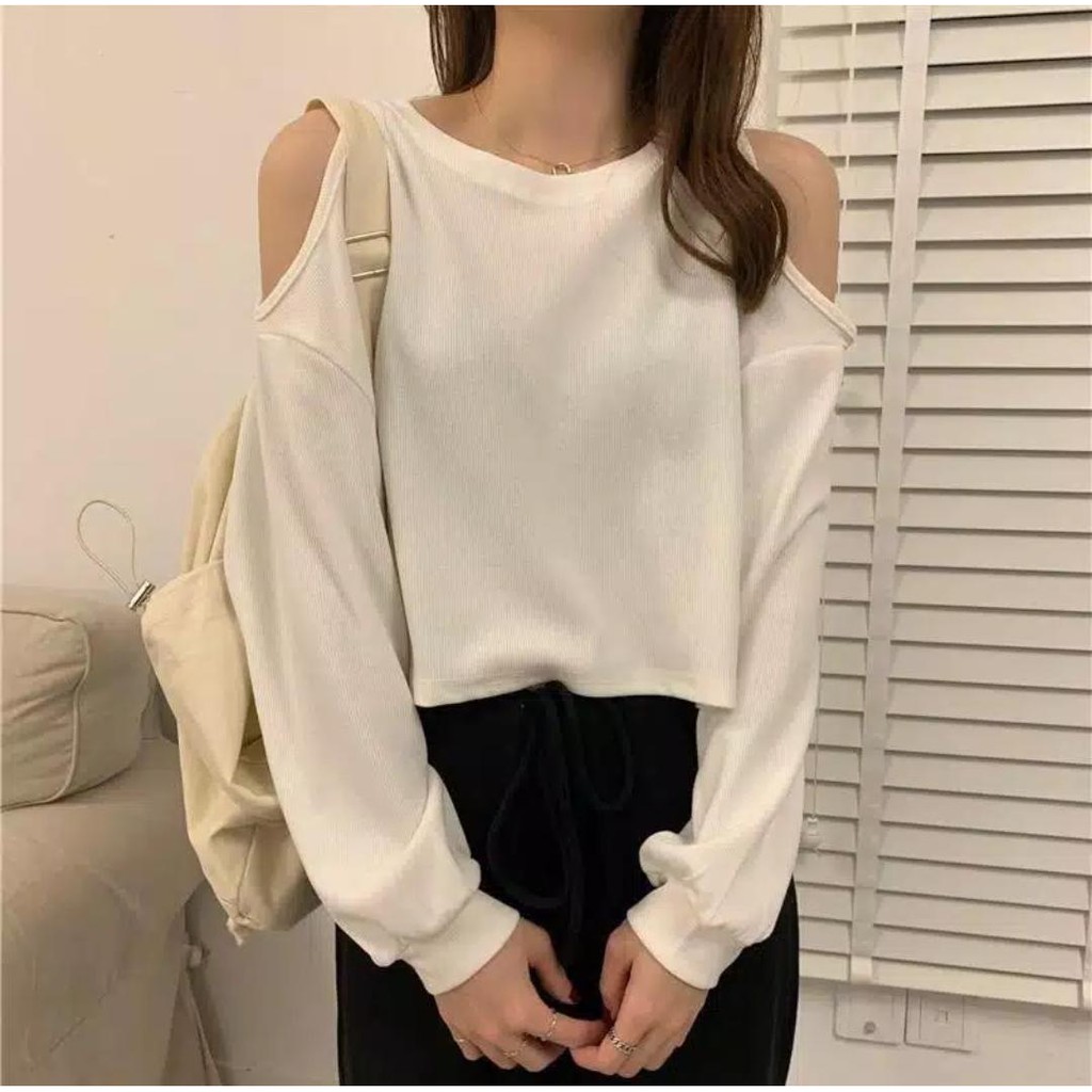 Korean Style Cropped Long Sleeves Sweater 1222  (S/M/L)