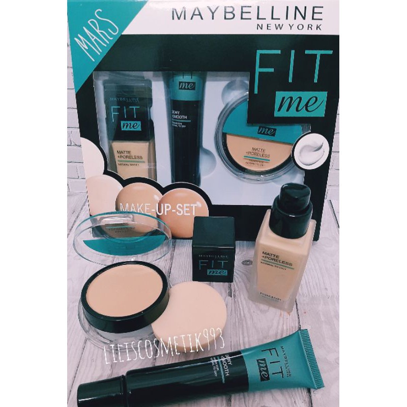 Maybeline Fit me set Foundation 4 in 1 / MakeUp Set  4 in 1 - Foundation + Bedak + Primer + Concealer