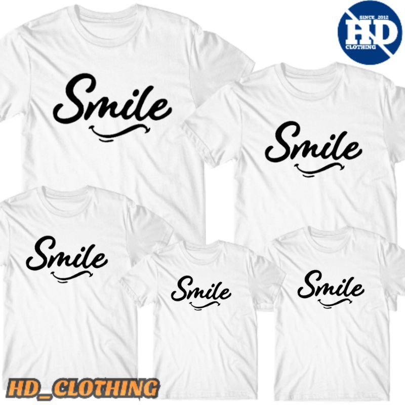 Baju kaos couple anak dan dewasa tulisan Smile Cotton Combad 30s