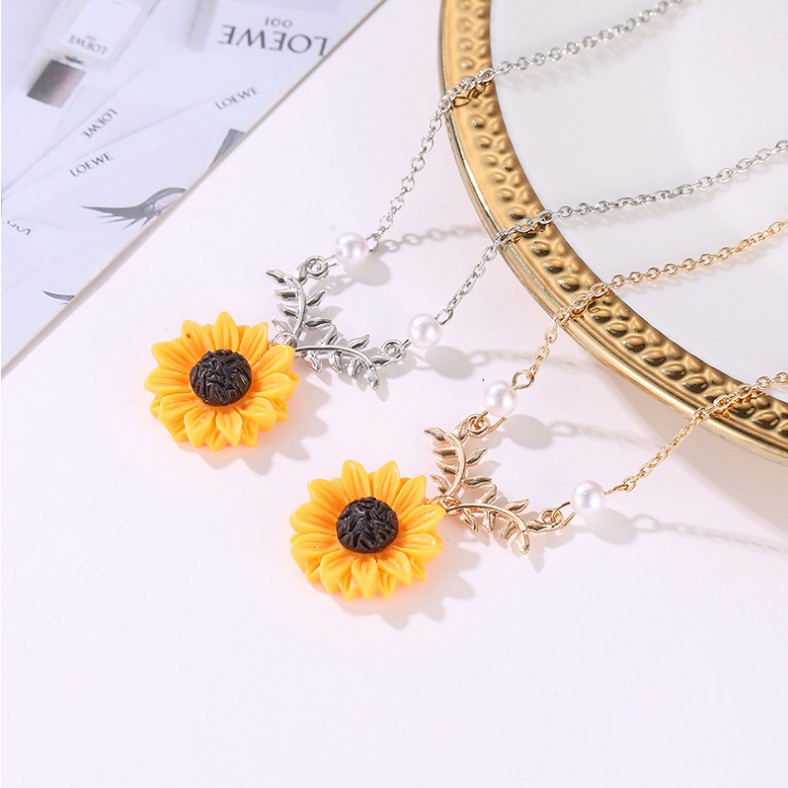 [MHANG]Kalung Wanita Momen Silver Mutiara Sun Flower Feminin Fashion Sunflower Pendant