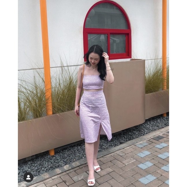 jiyeon set choose periwinkle floral midi skirt flower skirt y2k skirt