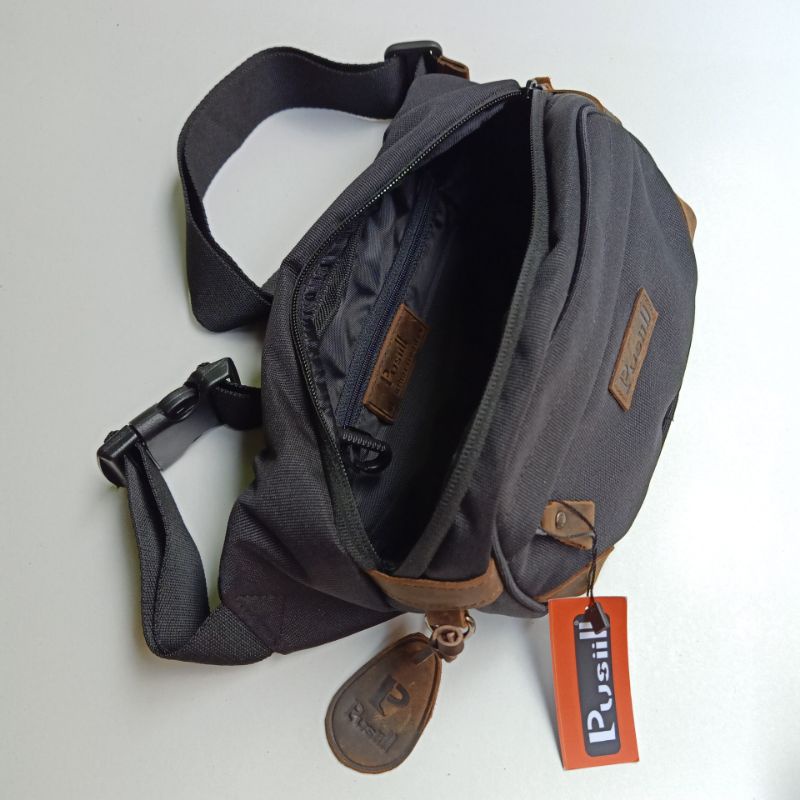 waistbag/pusiill 1570 Hitam/courdura+kulit asli/waistbag kulit asli/free gesper/sabuk