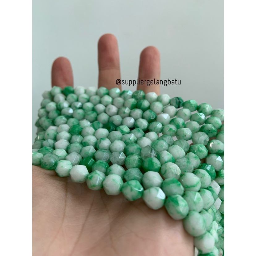 batu hexagon Stone 8mm white green agate hijau putih agatis natural bahan kalung gelang aksesries lucu pastel