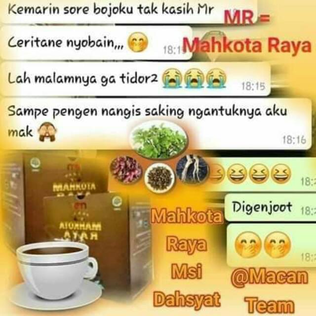 

Kopi Herbal Khusus Lelaki Dewasa Mahkota Raya Mochacino Bikin Stamina Makin Josh 12sachet