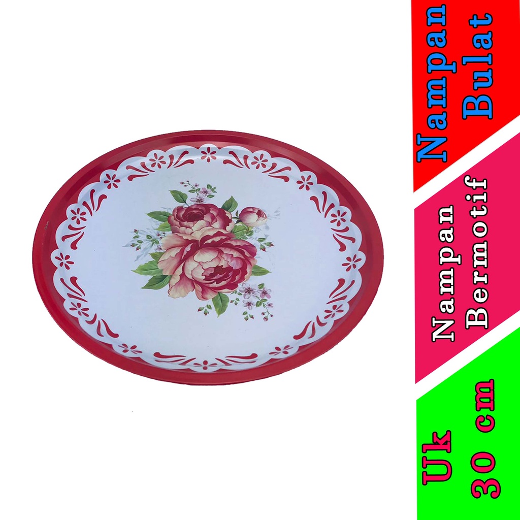 Nampan Motif Bunga - Nampan Bulat - Motif Kembang bunga Merah - Uk.30cm
