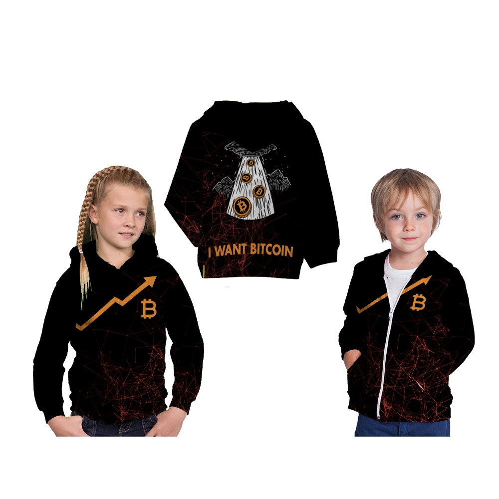 Jaket Hoodie Anak Casual Bitcoin I Want Bitcoin Full Printing Custom