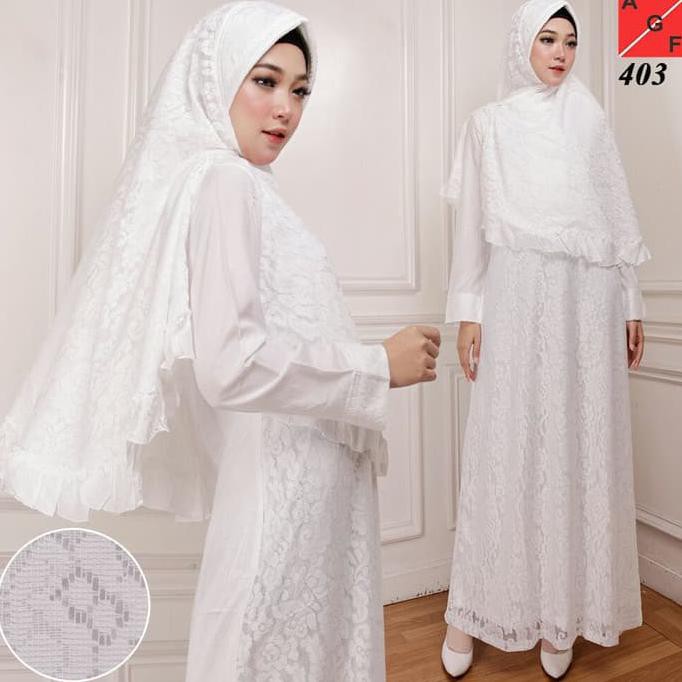 Baju Gamis Wanita / Gamis Jumbo / Muslim Putih #403 Jmb - Putih, 5L