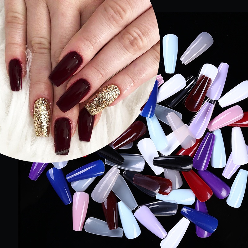1 Kotak 100PCS Kuku Palsu Akrilik Full Coverage Warna-Warni Untuk Dekorasi Nail Art