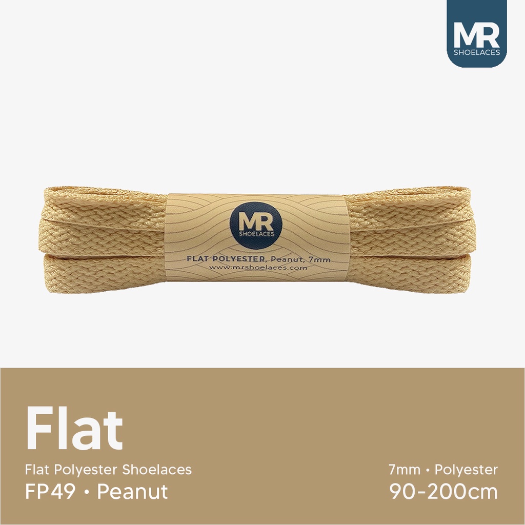 MR Shoelaces FP49 Peanut (Coklat Kacang/Muda) Tali Sepatu Polyester Pipih Flat 7mm 80cm 90cm 100cm 120cm 130cm 150cm 180cm 200cm untuk Sneakers - Premium Shoelace