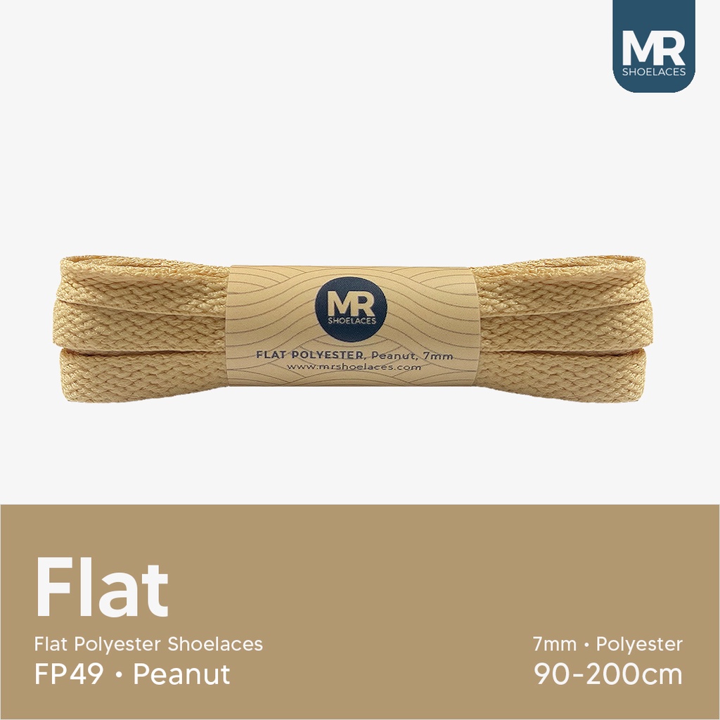 Original MR Shoelaces FP49 Peanut (Coklat Kacang/Muda) Tali Sepatu Polyester Pipih Flat 7mm 80cm 90cm 100cm 120cm 130cm 150cm 180cm 200cm untuk Sneakers - Premium Shoelace Gepeng